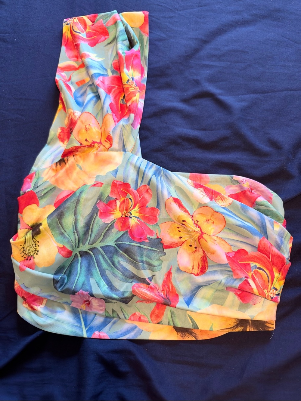 SHEIN One-Shoulder Floral Crop Top – Blue, Pink, Yellow